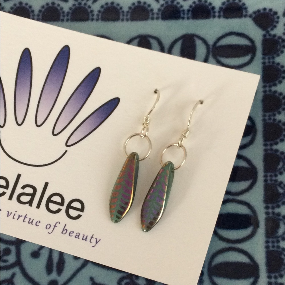 Handmade Czech Glass Bead Leaf Earrings